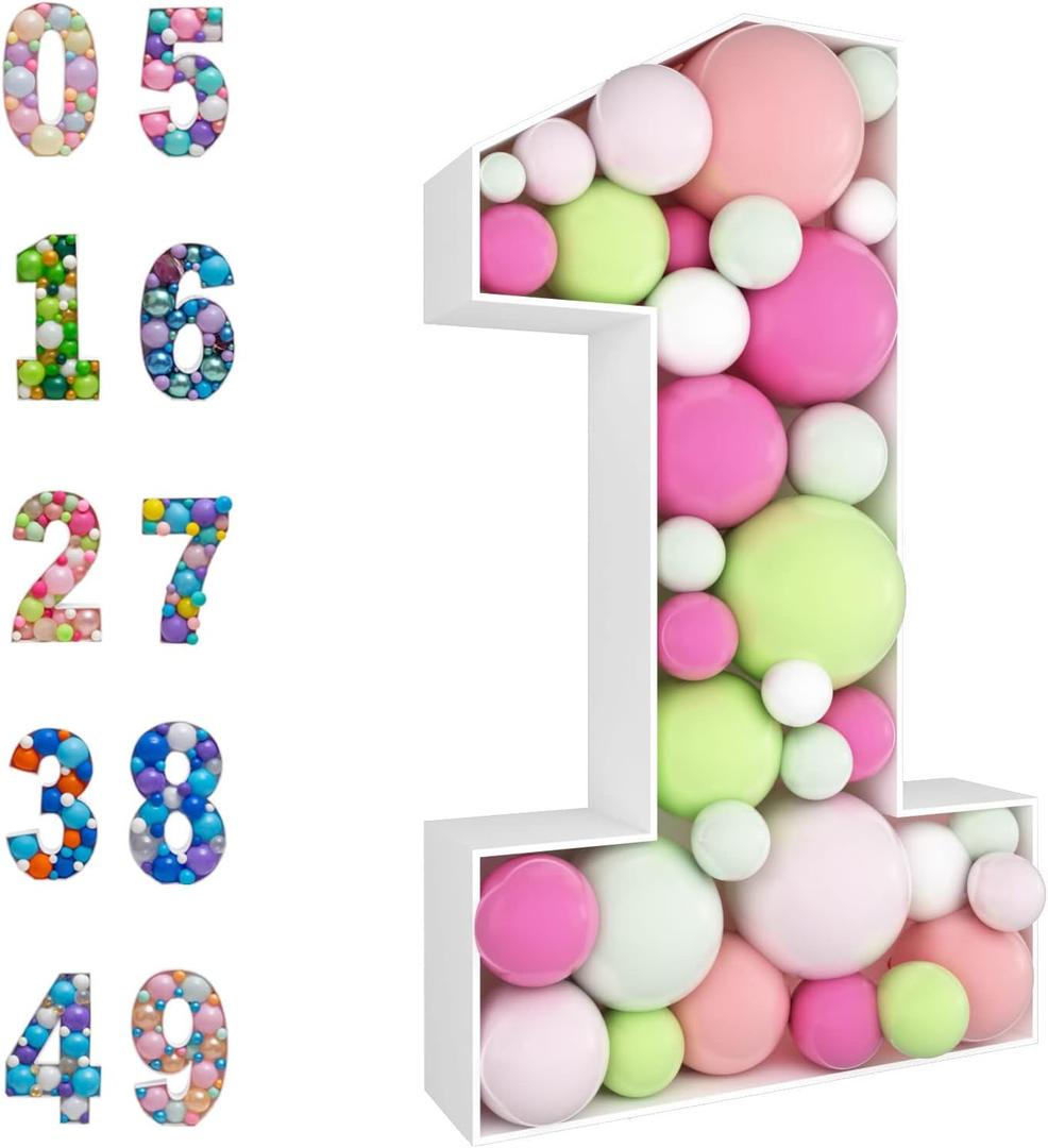 3FT Mosaic Balloon Frame Number 1 Light Up Numbers Pre-Cut Kit Thick Foam Board Decoration for Birthdays Anniversary Baby Shower