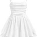 SHENHE Girl's Smocked Ruched A Line Swing Dress Layered Tie Shoulder Flowy Cami Short Dress (White)