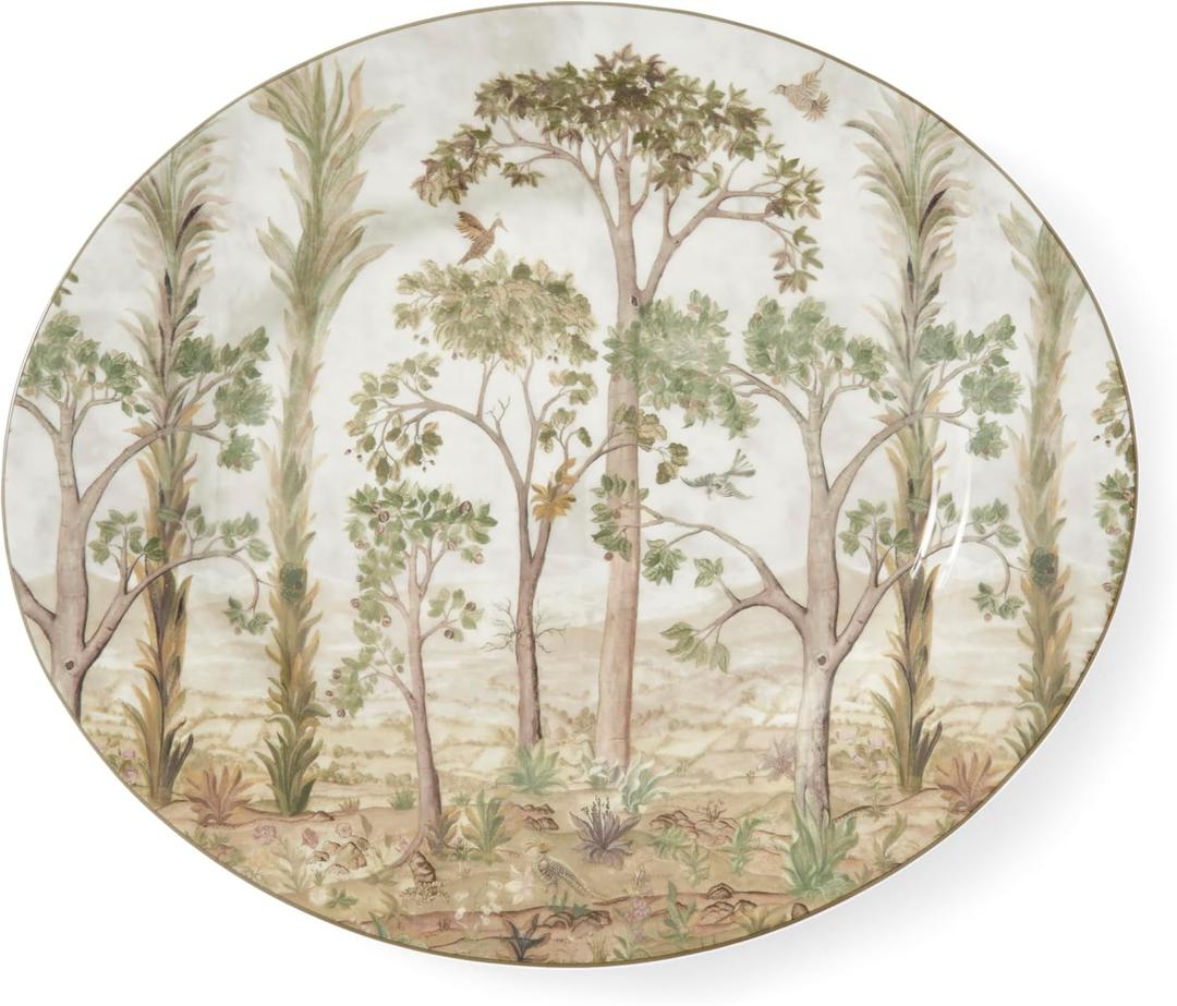 Spode Kit Kemp 14" Tall Trees Oval Serving Platter | Enchanted Forest Design | Porcelain | Dishwasher, Microwave, and Freezer Safe | Ideal for Salad, Snacks, and Appetizers | Home & Gathering Use