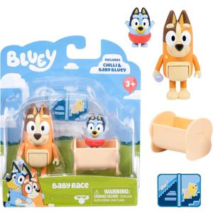 Bluey Figure 2-Pack Baby Race | 2 Figure Pack with Chilli and Baby with Cradle Accessory