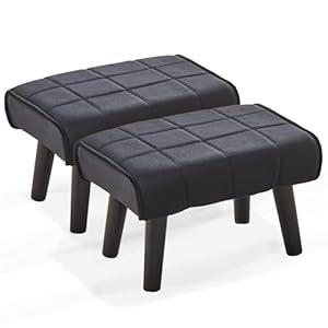 Wimarsbon Small Foot Stool Ottoman Modern Accent Step Stool Seat with Solid Wood Legs Velvet Soft Padded Pouf Ottomans Sofa Footrest Stools 16 inch for Couch Living Room Entryway Black, 1pc