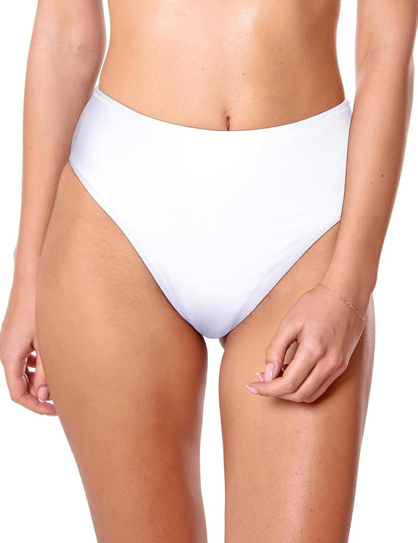 RELLECIGA Women's High Cut Bikini Bottom (XX-Large, White)