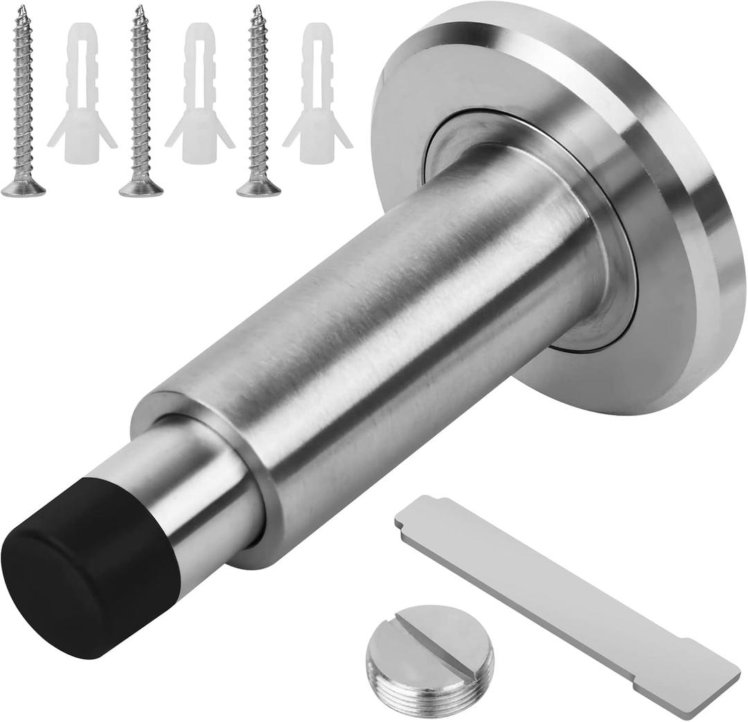 Adjustable Height Door Stopper,304 Stainless Steel Door Stop with Rubber Buffer, Wall Mounted Door Holder, Heavy Duty Doorstops Hardware for Home Office (Silver)