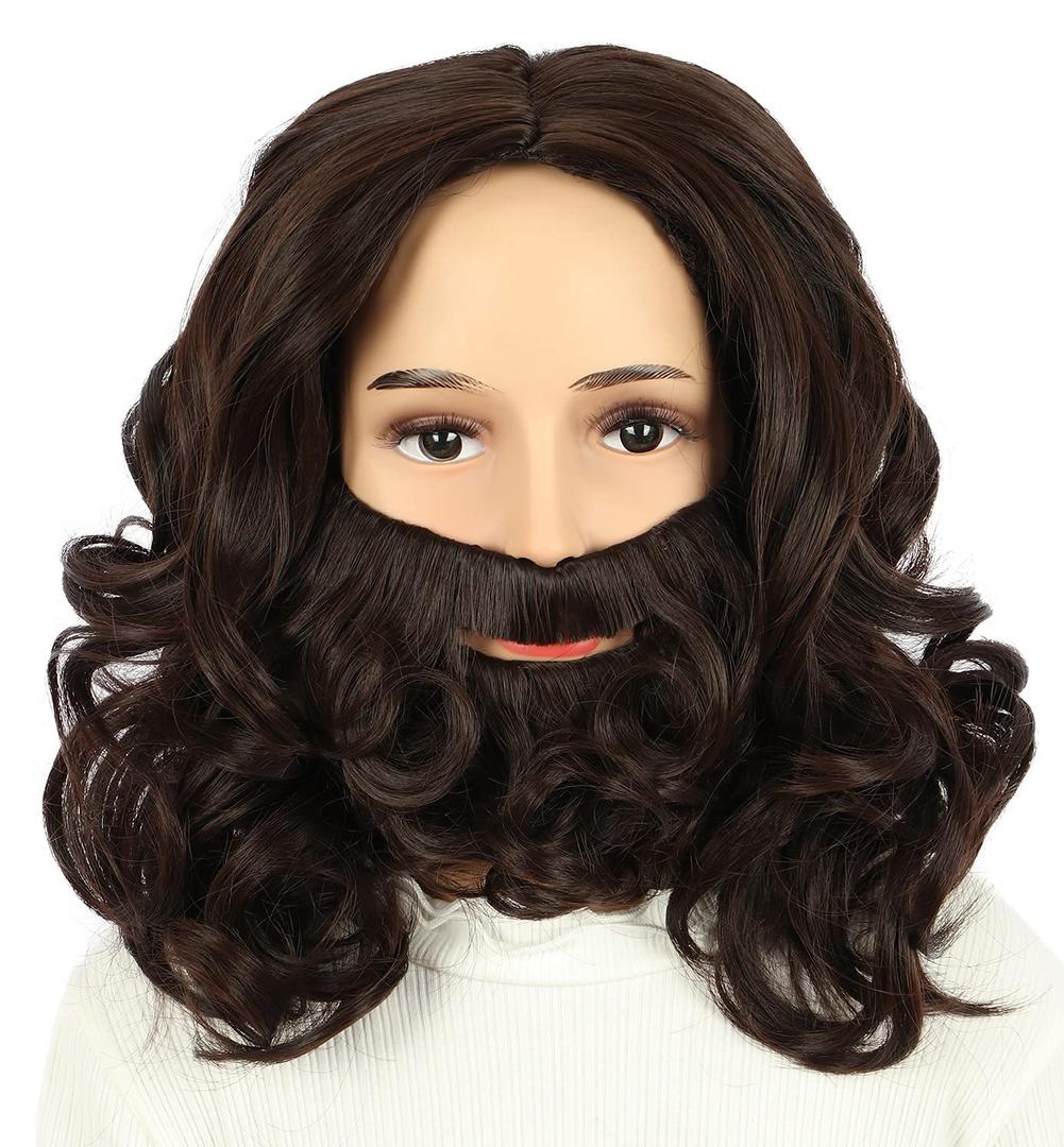 VGbeaty Kids Child with Beard Set Dark Brown Beard Wig Halloween Costume Party Wig