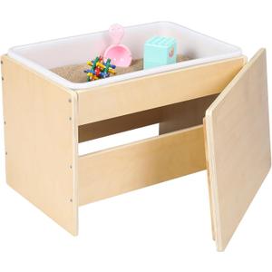 Wooden Sand and Water Table with Lid and White Plastic Bin for Toddler, Learning Tray for Picnic, Classroom and Backyard, Ages 3-5