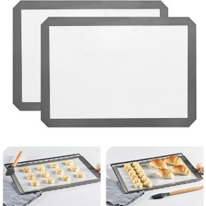 KitchenRaku 2-Pack Silicone Baking Mat, 16.5"x11.6" Reusable Silicone Baking Sheets for Oven, BPA Free Nonstick Bakeware Mats for Cookies, Macarons, Bread and Pastry