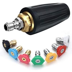 Mudder 4000 Psi Pressure Washer Rotating Turbo Nozzle 4.0 Gpm Quick Connector Turbo Nozzle with 7 Pieces Spray Tips Kit Multiple Degrees (0, 15, 25, 40, 65 Degrees, Rinse1, Soap2)(Black)