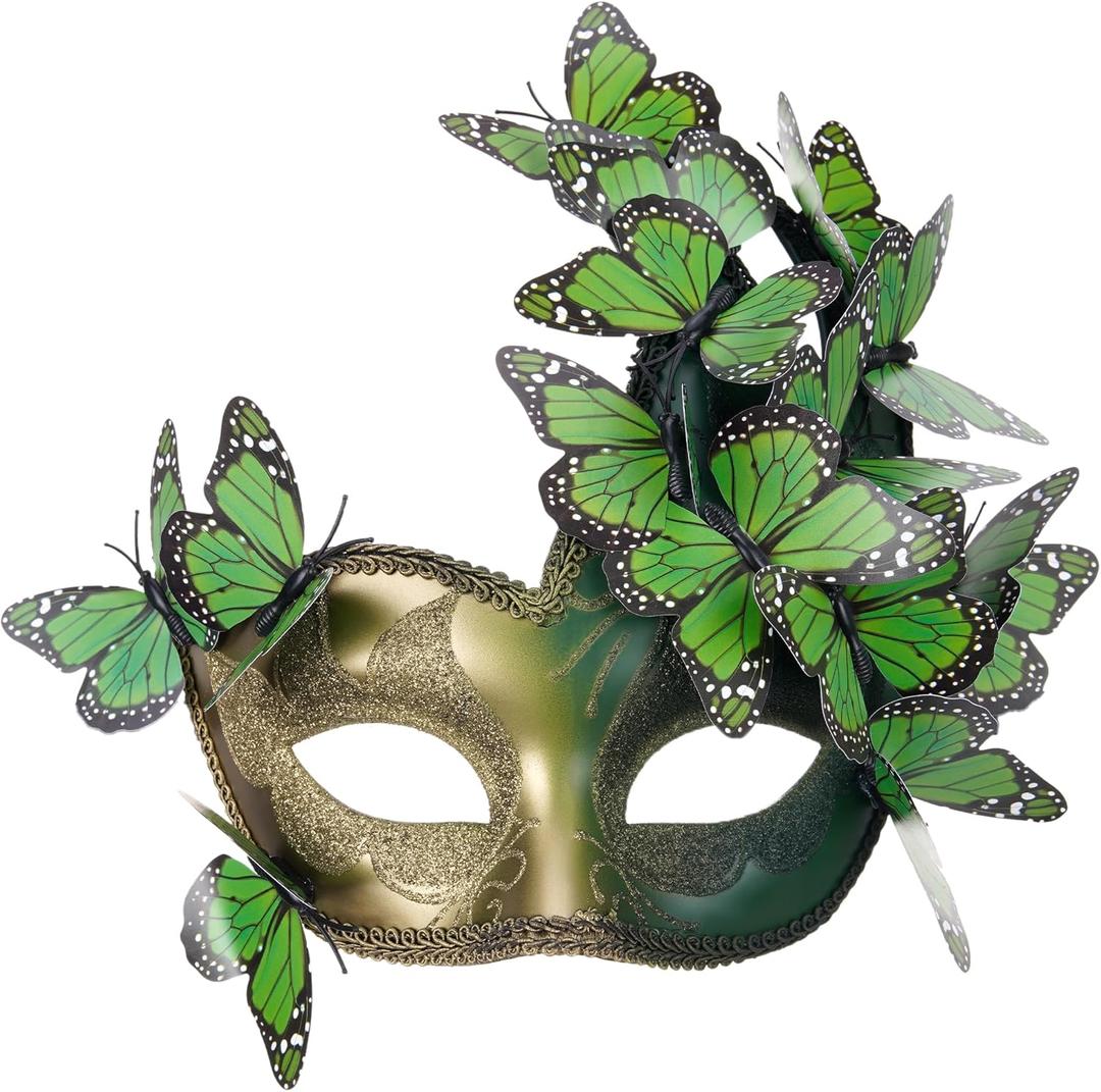 Zinniday Butterfly Masquerade Mask for Woman - Elf Fairy Masks Monarch Butterfly Eyemask for Woman Lady Couples Halloween (Gold Green)