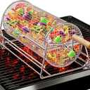 2-in-1 Rolling Grill Basket with Dual Handles, 304 Stainless Steel Rotatable BBQ Basket with Crank Handle & Straight Grip Handle, Grill Net for Vegetables, Shrimp & More, Gift Idea for Men, Dad, Husband