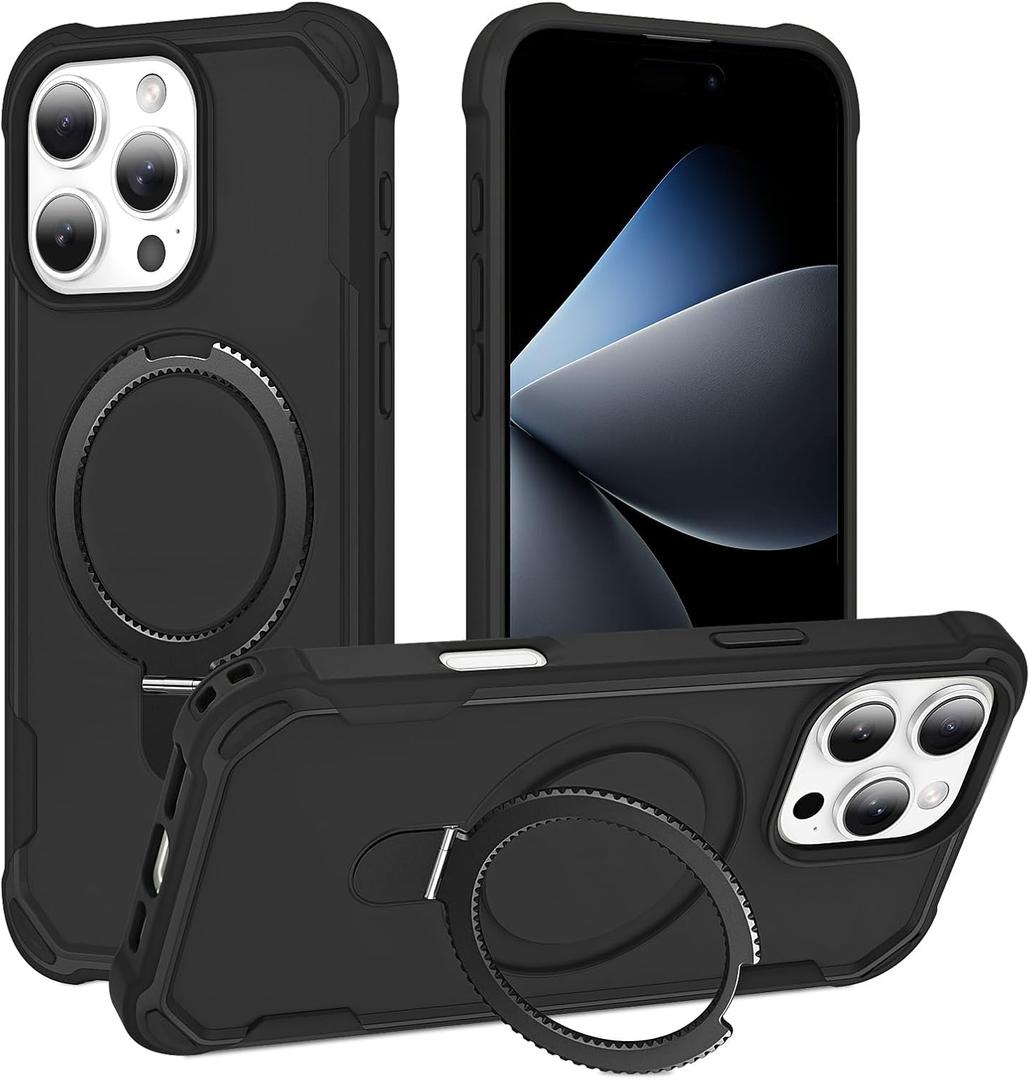 Compatible with iPhone 16 Pro max Case with Invisible Magnetic Kickstand [Compatible with MagSafe] [10-FT Military Drop Protection] Hard Back Soft Edge Promax Case 6.9 Inch, Black
