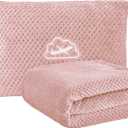 BEDELITE Travel Blanket and Pillow Set 2-in-1, Ultra-Soft Jacquard Fleece Blanket with Bag, Airplane Blanket with Luggage Sleeve & Backpack Clip Travel Essentials, Pink (40"x65")
