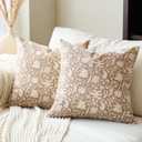 FIOUOVO Floral Throw Pillow Covers 18x18 Farmhouse Block Print Pillow Covers Decorative Pillow Covers Couch Pillows for Living Room Vintage Accent Sofa Pillows Set of 1 Brown
