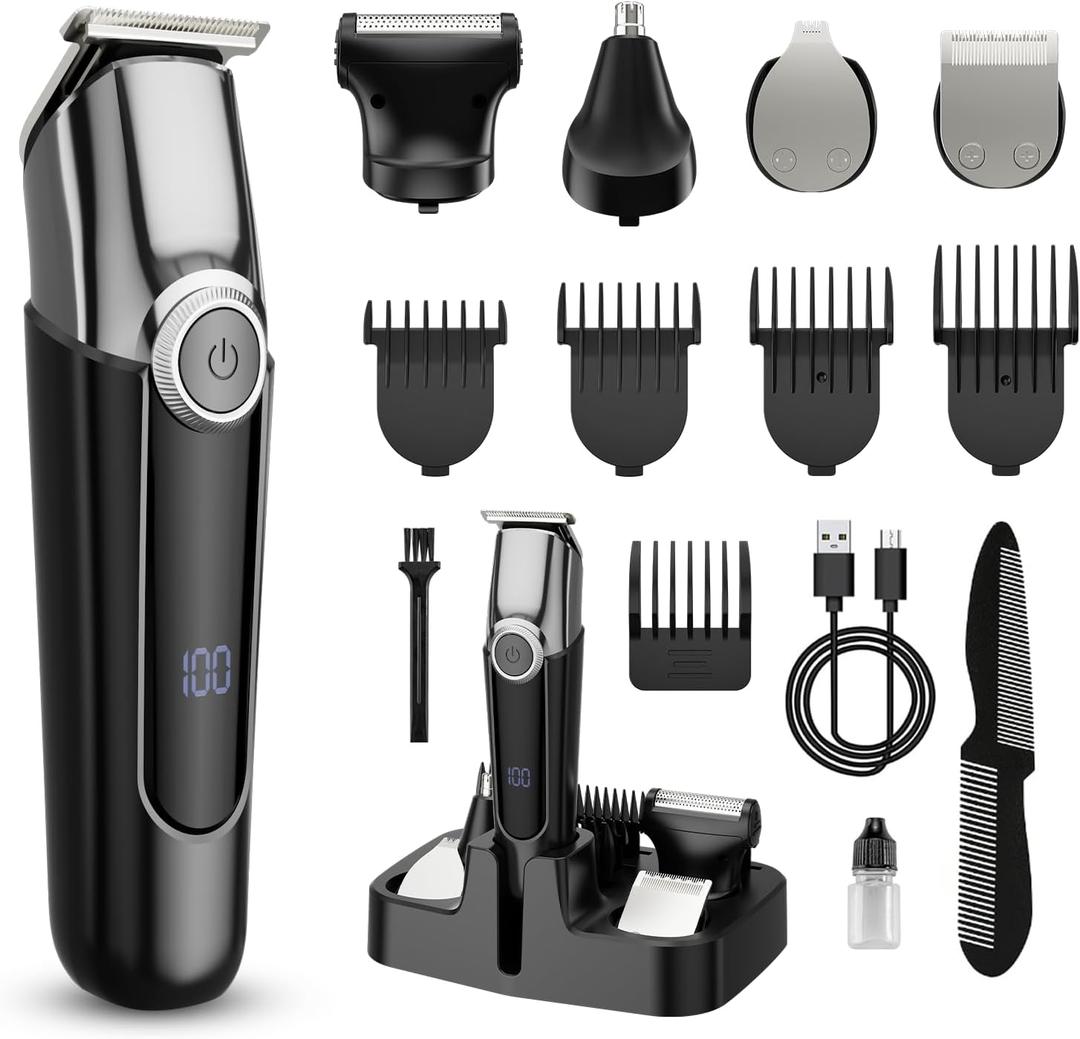 Beard Trimmer for Men, 5 in 1 Electric Razor for Men, Cordless Hair Clippers, Waterproof Grooming Kit for Shaving Face, Mustache, Body, Ear, Nose Hair Trimmer, Gifts for Mens, Black