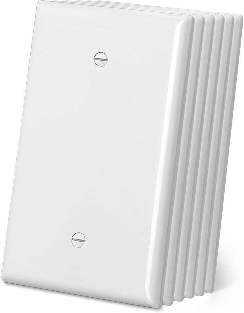 CML Oversized Blank Wall Plate, 6 Pack Jumbo Blank Outlet Covers, 1-Gang No Device Switch Plates, Over-Size 3.5 x 5.5, Impact Resistant, Gloss White, ETL Listed