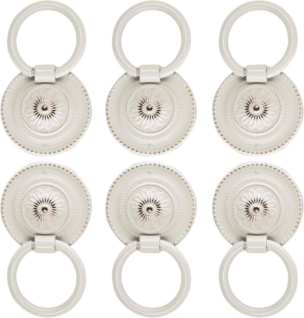 Bivethoi 6pcs Antique White Cabinet Knobs, Drop Ring Drawer Pulls Round Dresser Knobs Handles with Screws, Vintage Drawer Knobs Pulls Handles Hardware for Kitchen Cupboard Vanity Nightstand
