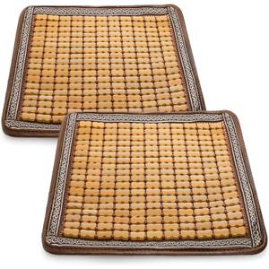2 Pcs Bamboo Chair Cushions, 16.5" x 16.5" Breathable Seat Mat for Summer, Anti-Slip Comfortable Seat Pad with Mahjong Design, Natural Carbonized Bamboo Butt Cooler for Car Truck Home Office