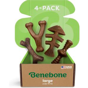 Benebone Large 4-Pack Dog Toys for Aggressive Chewers  Durable Dog Bones, Made in USA  Dog Toys for Large Dogs Under 90 lbs
