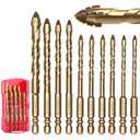 10pcs Masonry Drill Bit Set,Concrete Drill Bit Set,Four Blade Serrated Eccentric Carbide Drill Bits for Brick/Plastic/Ceramics/Tile/Wood/Marble 3/16"-1/2"