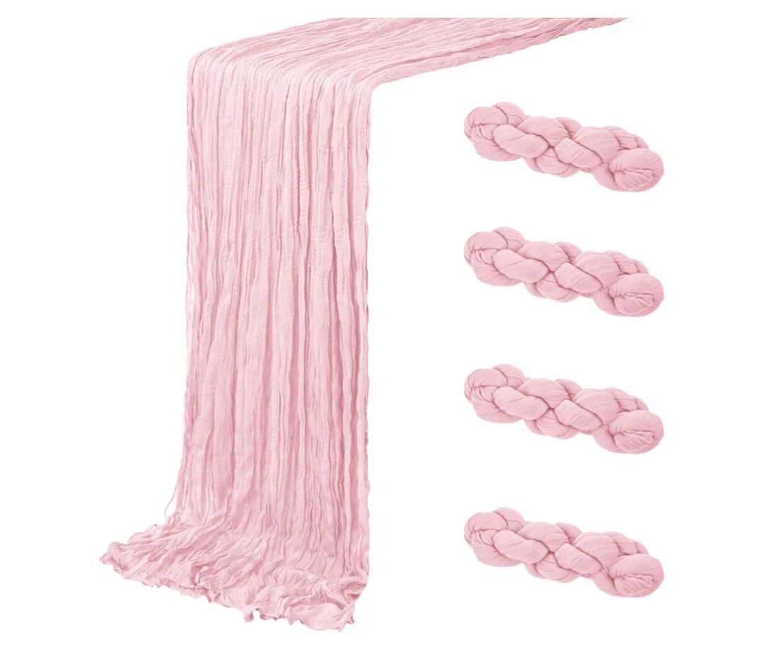 4 Pack Light Pink Cheesecloth Table Runner 20 x 120 inch Gauze Table Runners 10 FT Long,Semi Sheer Boho Cheese Cloth Fabric Table Runner Bulk for Wedding,Party,Baby Shower,Bridal Shower Decoration