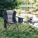 LET'S CAMP Folding Camping Chair Oversized Heavy Duty Padded Outdoor Chair with Cup Holder Storage and Cooler Bag, 450 LBS Weight Capacity, Thicken 600D Oxford,2 Pack, Twin Pack, Navy Blue