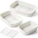 LE TAUCI Deep Casserole Dishes for Oven, 13.7”x9.6” Ceramic Baking Dish Set with Roasting Racks, Large Lasagna Pans with Handles, Rectangular Bakeware as Gift for Mom, White (4.6QT/3.0QT/1.6QT), Set of 3