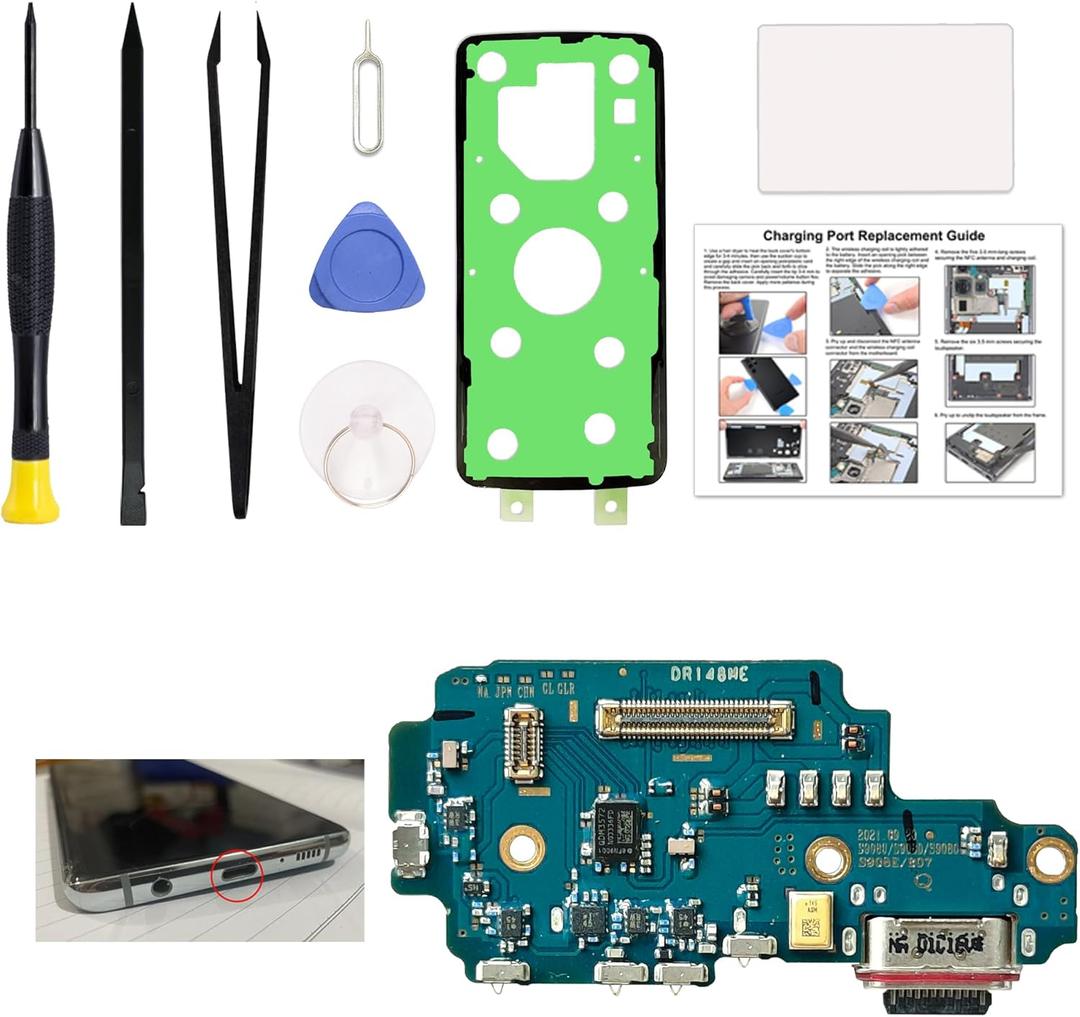 Charging Port Replacement Kit Compatible with Galaxy S22 Ultra US Version, Dock Board USB-C Connector Only for S22 Ultra SM-S908U, SM-S908U1, SM-S908W, with Instruction Manual, Toolkit