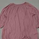 Grlasen Women's Solid Crew Neck T Shirt Blouse Cotton Half Sleeve 3/4 Sleeve Casual Loose Pleated Basic Tops (X-Large, Pink)