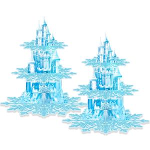 2 Pack Cupcake Stands Frozen Birthday Party Decorations: 3-Tier Snowflake Winter Wonderland Theme Cupcake Holders for Girls Kids Princess Party Favors, Blue Castle Toppers Cup Cake Tower Stand