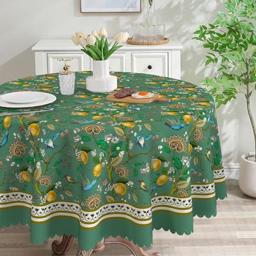 cusugbaso Round Spring Tablecloth 60 inches - Lemon Hummingbird Floral Green Spring Decorations for Home - Holiday Table Cloth Farmhouse Flower Spring Decor for Home, Party