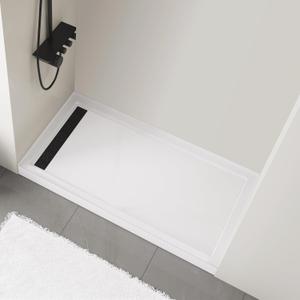 MORVANO 32 x 60 x 4 Shower Base with Single Threshold Rectangular Left Drain Location Shower Base in Glossy White, Acrylic Shower Pan with Black Stainess Steel Cover, Left Drain