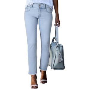 Sidefeel Women's High Waisted Jeans Strechy Fashion Raw Hem Straight Leg Ankle Denim Pants with Pockets (8, L Light Blue) Sidefeel Women's High Waisted Jeans Strechy Fashion Raw Hem Straight Leg Ankle Denim Pants with Pockets (8, L Light Blue)