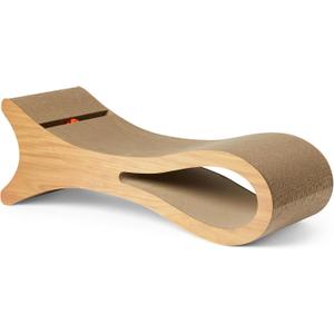 Amazon Basics Cat Scratcher Post Cat Scratcher Lounge Bed for Indoor Cats Bed Shaped Post Pad with Interactive Ball Toy & Catnip, FSC-Certified, 34.3 x 11.8 x 11.8 in, Wooden Color