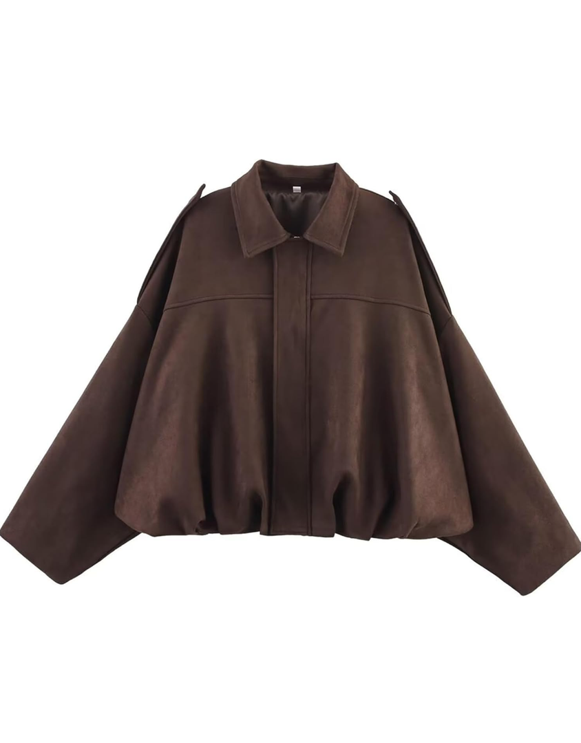 Csvinkiko Women's Faux Suede Bomber Jacket Oversized Pilot Coats Fall Lapel Zip Up Motorcycle Streetwear Outerwear XS