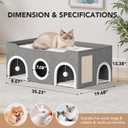 All-in-1 Extra Wide Cat House,Top Bed Three Rooms Cat Condos,Cat Beds for Indoor Cats,Multi Cats Puppy Family with Fluffy Ball Hanging and Scratch Pad, Foldable Hideaway, 
19.7"D x 35.2"W x 13.4"H