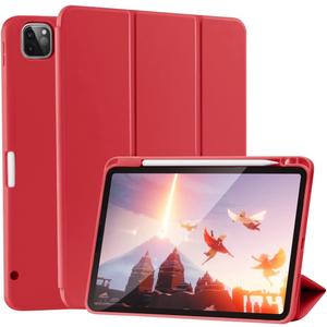 SIWENGDE Case for iPad Pro 11 Inch 4th/3rd/2nd Generation 2022/2021/2020 with Pencil Holder [Support iPad 2nd Pencil Charging] Slim Trifold Stand Smart Protective Cover, Auto Wake/Sleep(Red)