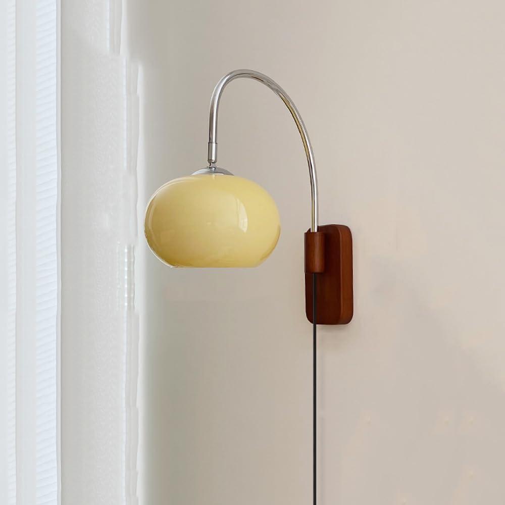 Modern Decoration Wall Sconce Mid Century with White Milk Glass Vintage Industrial Wood Wall Light Hardwired Smoke Grey Amber Farmhouse Reading Wall Lamp for Bedroom Living Room Bedside