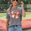 Football Shirt Women Game Day T-Shirt Football Graphic Print Casual Short Sleeve Outfit Tops (Small, Gray)