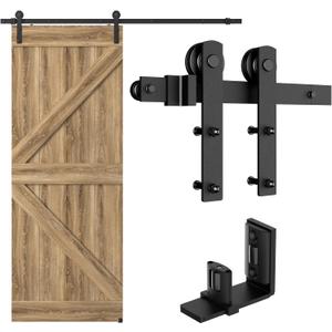 79.2/6.6FT Sliding Barn Door Hardware Kit with Adjustable U Shape Barn Door Floor Guide, Wall Mount Rail, Splicing Track Kit (Door not Included)