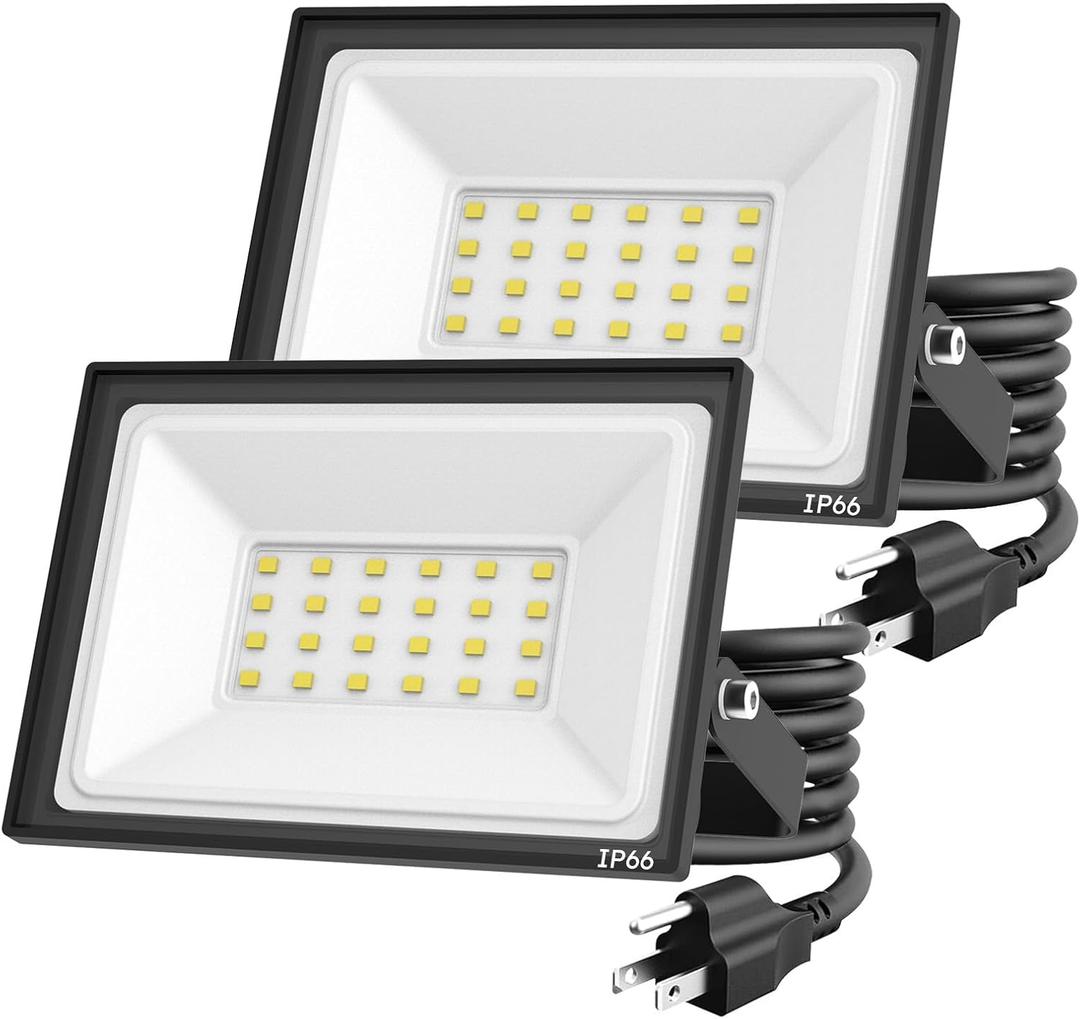 2-Pack 30W LED Flood Lights Outdoor  5400 Lumens Super Bright Security Lighting, IP66 Waterproof, 5000K Daylight  Energy-Efficient Outdoor Lights for Garage, Garden, Lawn, Backyard