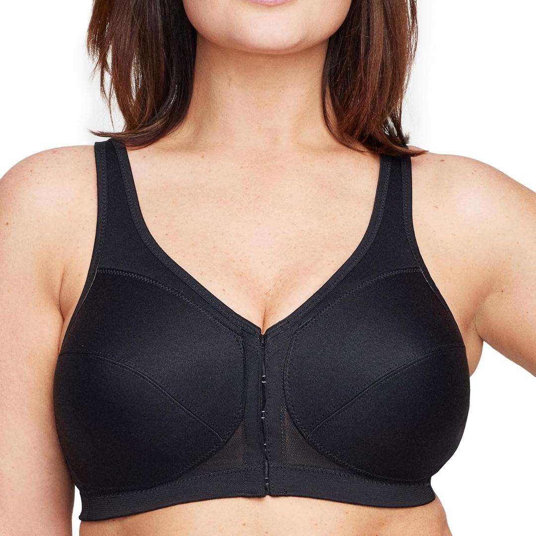 Glamorise Full Figure Plus Size MagicLift Front-Closure Posture Back Bra Wirefree #1265 (46C, Black)