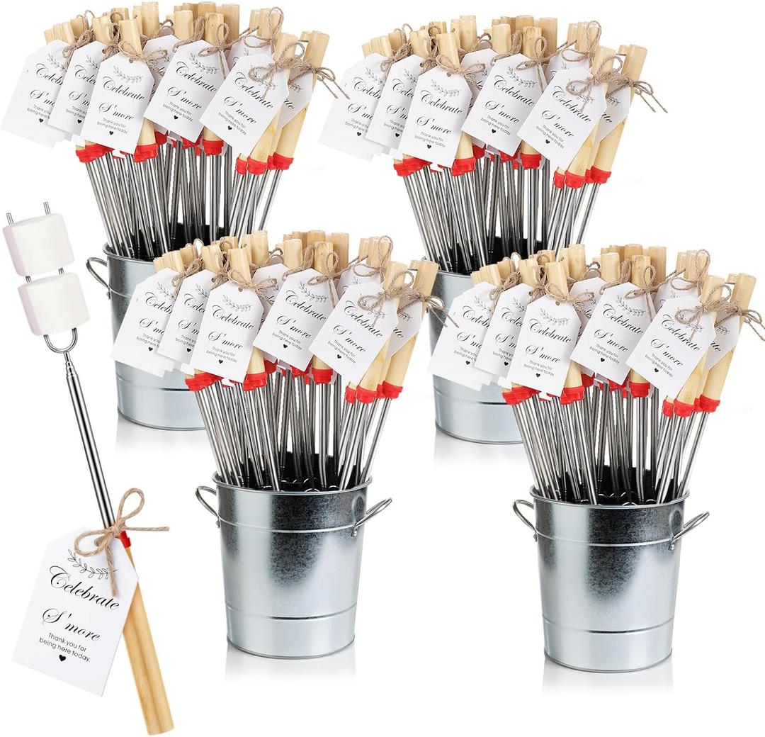 96 Sets S'mores Sticks Kit Extendable Roasting Cotton Candy Stick for Fire Pit Camp Bachelorette Decorations One Happy Camper Birthday Party Favor for Wedding Camping Campfire Bonfire Supplies