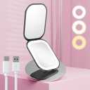 Benbilry Lighted Compact Travel Mirror with 3 Color Lights, 1X/3X Magnifying Ultra Slim Rechargeable Pocket Mirror for Purse, 2-Sided, Handheld, Folding, Portable, Black
