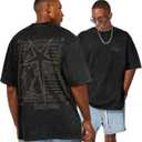 Flafens Oversized Tshirts for Men - Acid Wash Vintage T Shirt Graphic Tees Cotton Crewneck Short Sleeve Loose Tops (Black, M)
