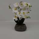 LIVILAN White Orchid Artificial Flowers with Pot Large Fake Silk Orchids Plant Orquidea Artificial Phalaenopsis Orchid with Ceramic Grey Vase Indoor Decor Table Decoration
