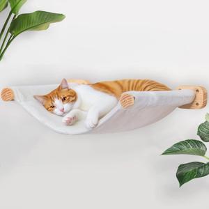 Cat Wall Hammock, Dual-Sided Cat Wall Bed with Canvas & Plush Fabric for All Seasons, Wall Mounted Shelf for Large Cats, Modern Perches for Lounging & Napping (1 Pack Hammock)
