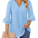 3/4 Sleeve Tops for Women Work Professional Plus Size Blouses Dressy Casual Tops Business Casual V Neck Tunic Loose Fitting Cute Wedding Elegant Party Chiffon Summer Night Out Clothes Light Blue XL (Blue, XL)