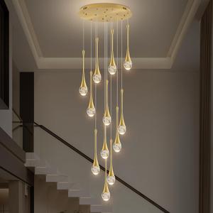 Modern Crystal Staircase Chandelier Gold 12-Lights, H120'' Large High Ceiling Spiral Dimmable LED Raindrop Foyer Entryway Light Fixture Remote Control, 12 Lights Small Crystal