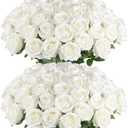Hananona 50 Pcs Artificial Roses in Bulk, Fake Velvet Silk White Roses Realistic White Roses for Wedding Centerpieces Flower Arrangement Home Decor (50, White)