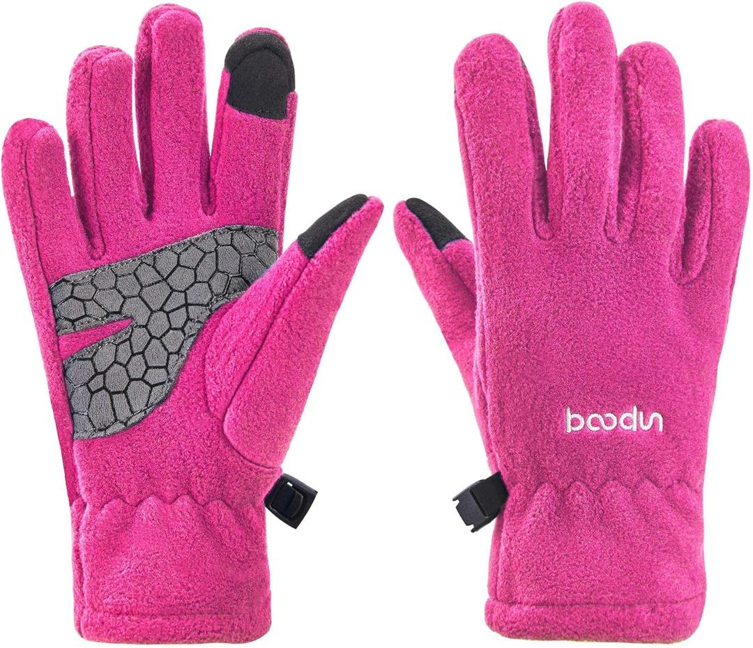 Arcweg Kids Thermal Polar Fleece Touchscreen Gloves for Boys & Girls - Anti-Slip, Warm, Insulated Outdoor Gloves (XL-XXL 9-10 years old, Rose Red)