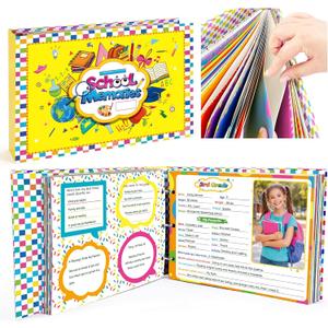 Large School Memory Book Keepsake Photo Album Scrapbook for Kids | Back to School Supplies Keepsake Pockets First and Last Day of School Years Days Preschool to 12th Grade Childhood Picture